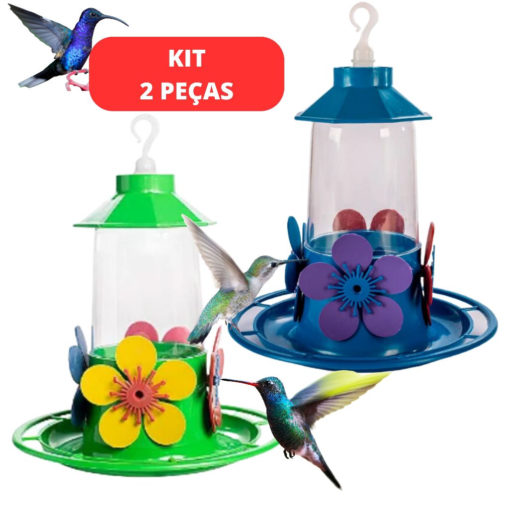 2 Bebedouros Para Beija-flor Com Poleiro E Flores Dosadoras Cores ...