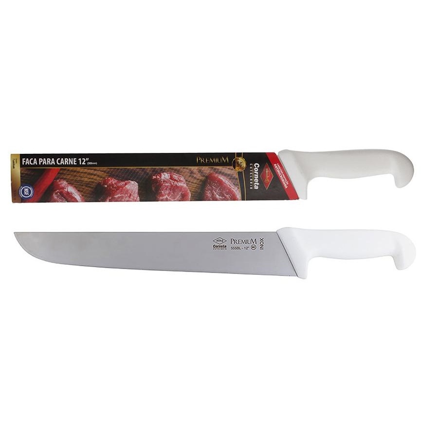 Faca Para Cozinha Carne Churrasco Inox Cabo Branco Profissional Corneta Premium