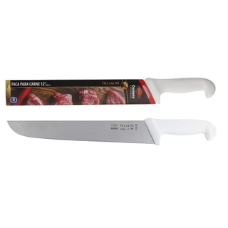 Faca Para Cozinha Carne Churrasco Inox Cabo Branco Profissional Corneta Premium