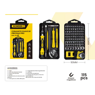 Kit Jogo Chaves De Fenda Precisão Magnético 115 Peças Profissional Ferramentas Conserto Celular Tablet Relógio Notebook
