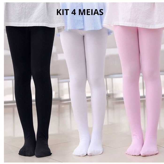 Kit 4 Pares Meia Calça Infantil Grossa Para O Frio Inverno varia Cores IMPERIO