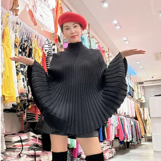 Blusa Feminina Modal Suéter Poncho Plissada Inverno Da Moda