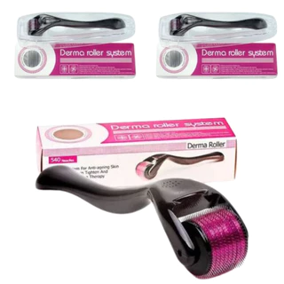 Kit c/ 3 DermaRoller MicroAgulhamento Rolo Agulha System 540 Original Anvisa Preencher Falha Cabelo e Barba Cicatrizes e Manchas