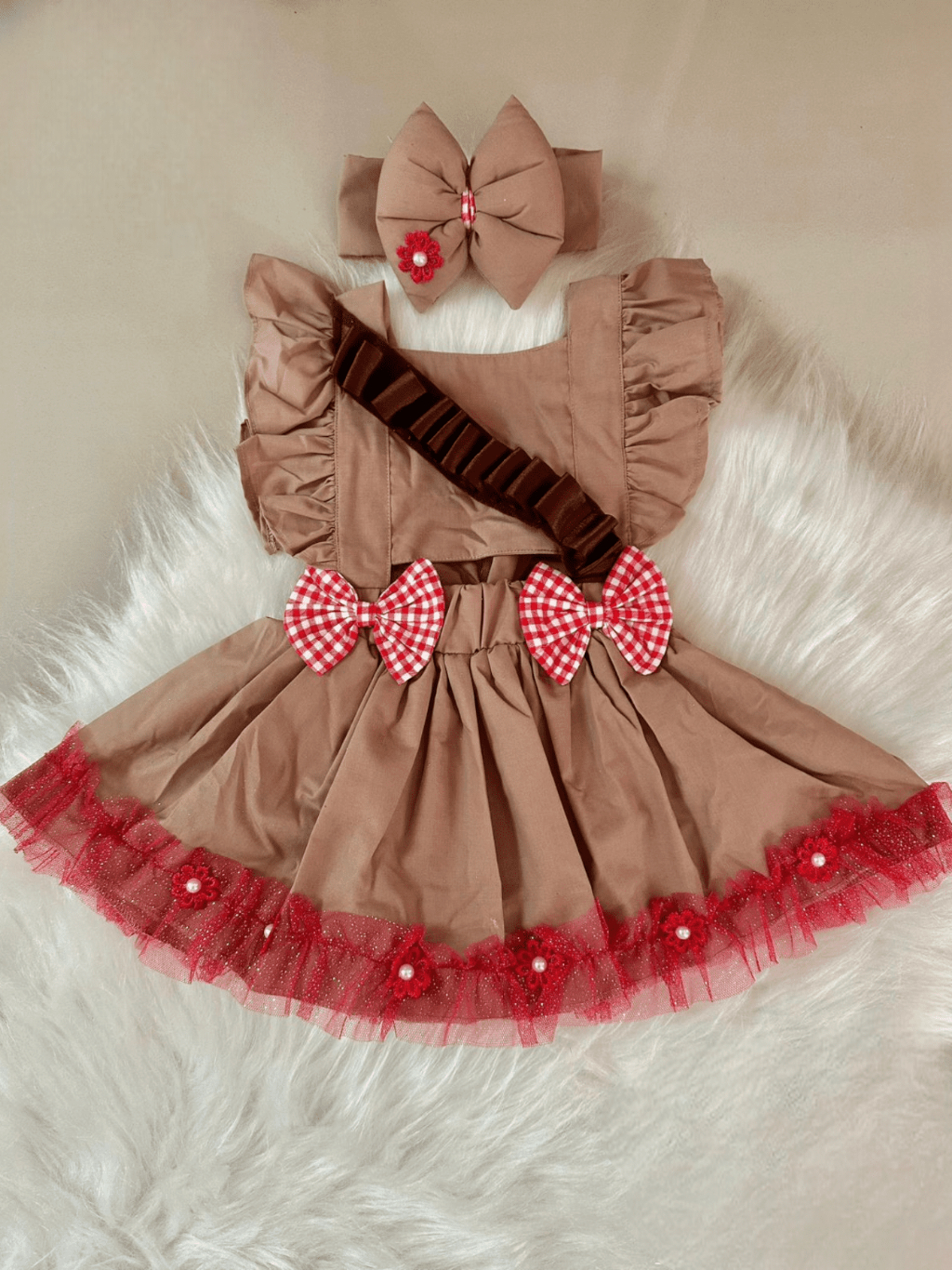 Vestido Xadrez Marrom Infantil Maria Bonita Festa Junina São João
