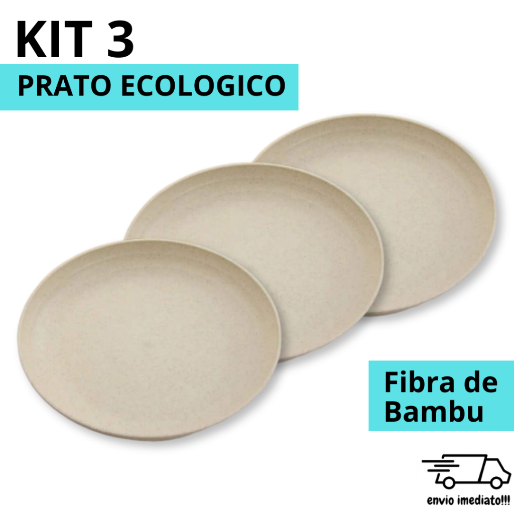 Pratos Ecologico Fibra de Bambu KIT 3 Comida Pratinho Louça Cozinha ...