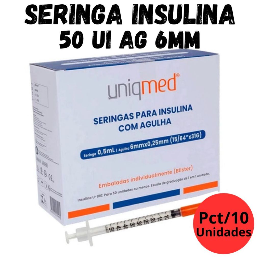 Seringa Para Insulina 0,50 UI 31G 6mm x 0.25mm PC/ 10 Uni | Shopee Brasil