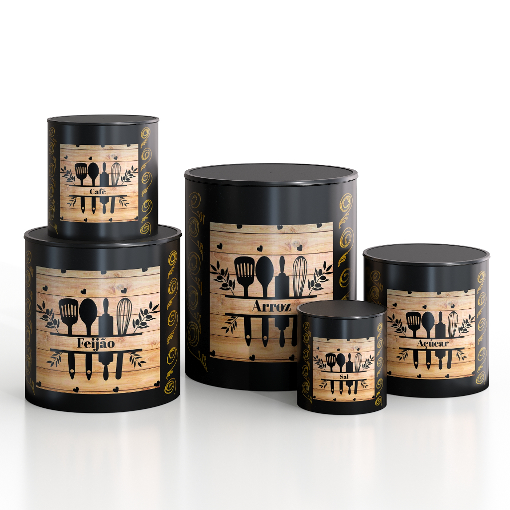 Kit Cozinha 5 Potes Porta Mantimentos Plástico Decorado