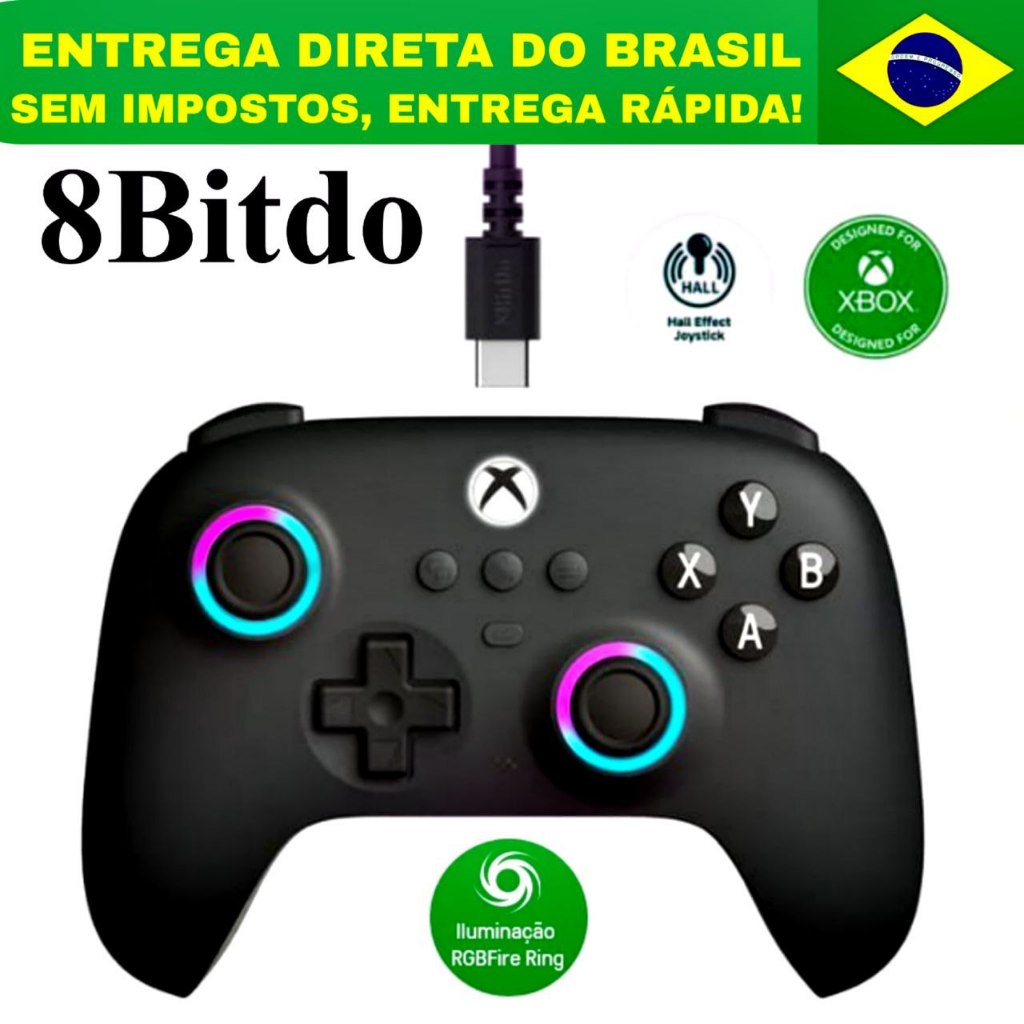 CONTROLE 8BitDo ULTIMATE RGB XBOX SERIES X | S, XBOX ONE e WINDOWS 10/11 HALL EFFECT, GAME PASS.