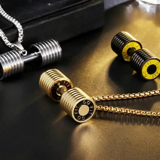 Colar Fitness Haltere em Aço Inoxidável - Cordão maromba Academia Musculação
