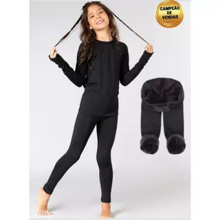 Legging Flanelada INFANTIL peluciada por dentro, legging JUVENIL térmica cintura alta ideal para DIA A DIA L
