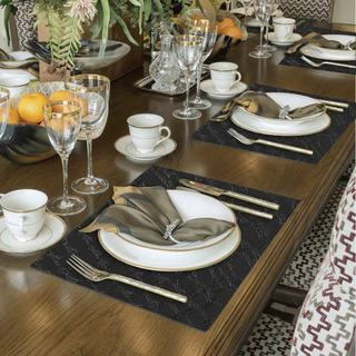 6 Jogo Americano Preto Elegante + 6 Porta Copos