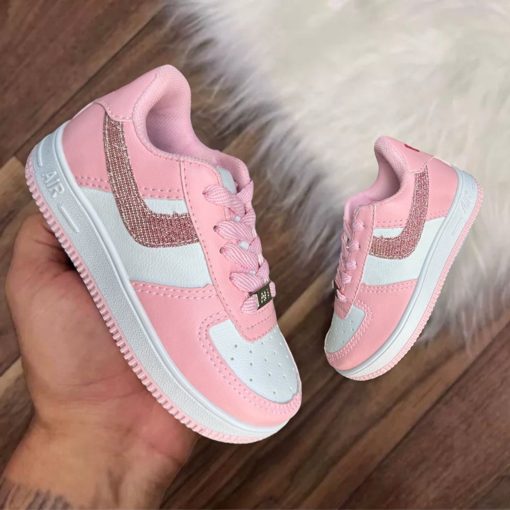 Tênis Infantil MENINA Branco Rosa Gliter Numeração 26 ao 33 Tênis ...