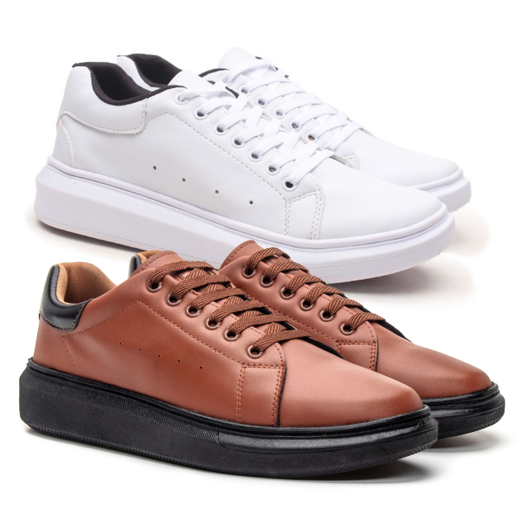 2 Pares de Sapatenis Tenis Sneaker Masculino Sola Alta 5 cm Mais Alto Macio Estilo Old Money