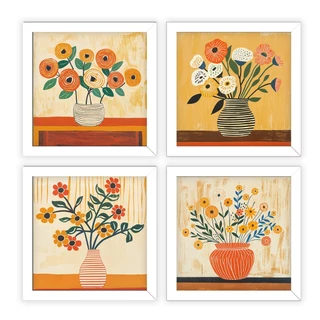 Kit 4 quadros decorativos vasos, flores, pintura, vidro