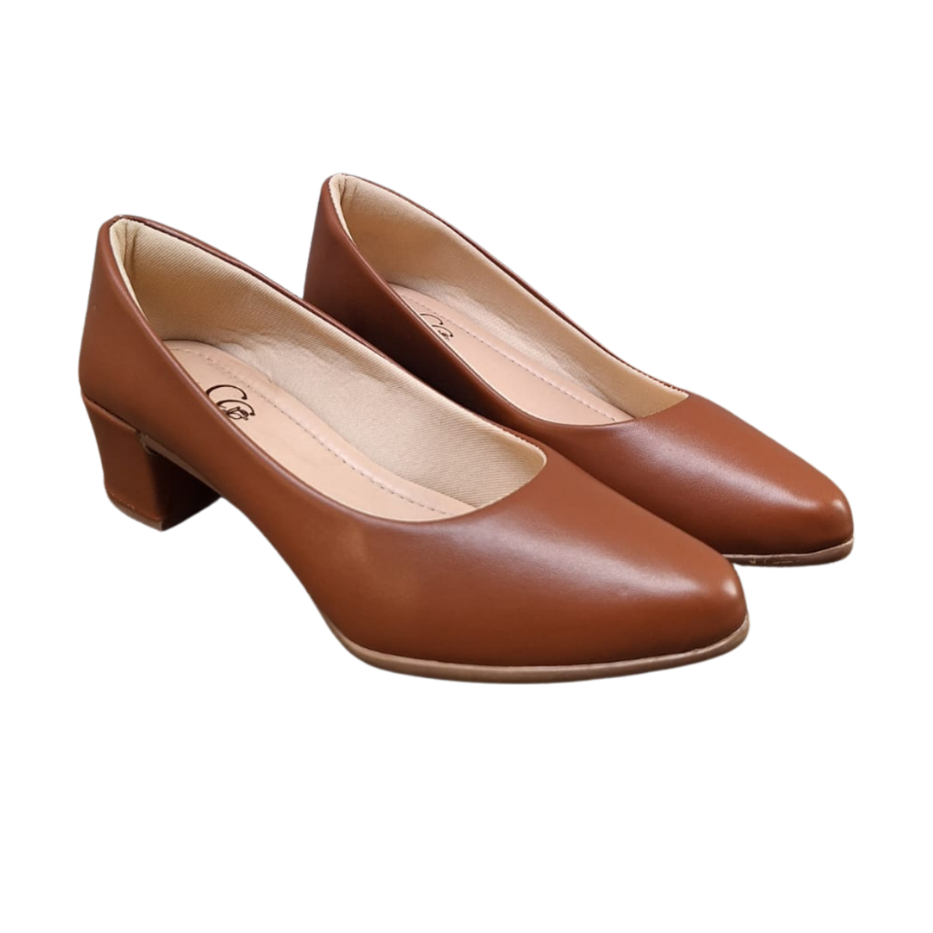Sapato Social Feminino Feminina Scarpin Scarpan Salto Médio Alto Bloco Bico  Fino Confortável Confort Caramelo040