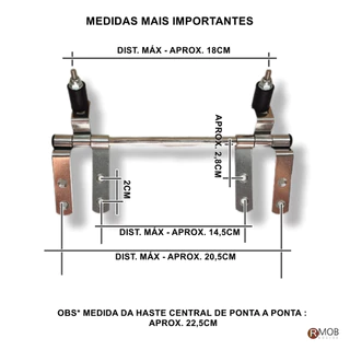 Dobradiça para assento sanitário tampa vaso com 225mm de 2 furos maior que a convencional