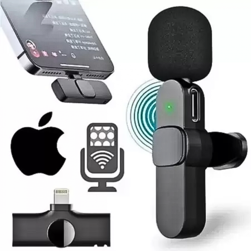 Microfone Condensador Duplo de Lapela Wireless Lightning IOS Sem Fio 2 ...