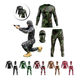 Camisa Térmica + Balaclava + Calça Proteção Solar Uv 50 + Camuflada
