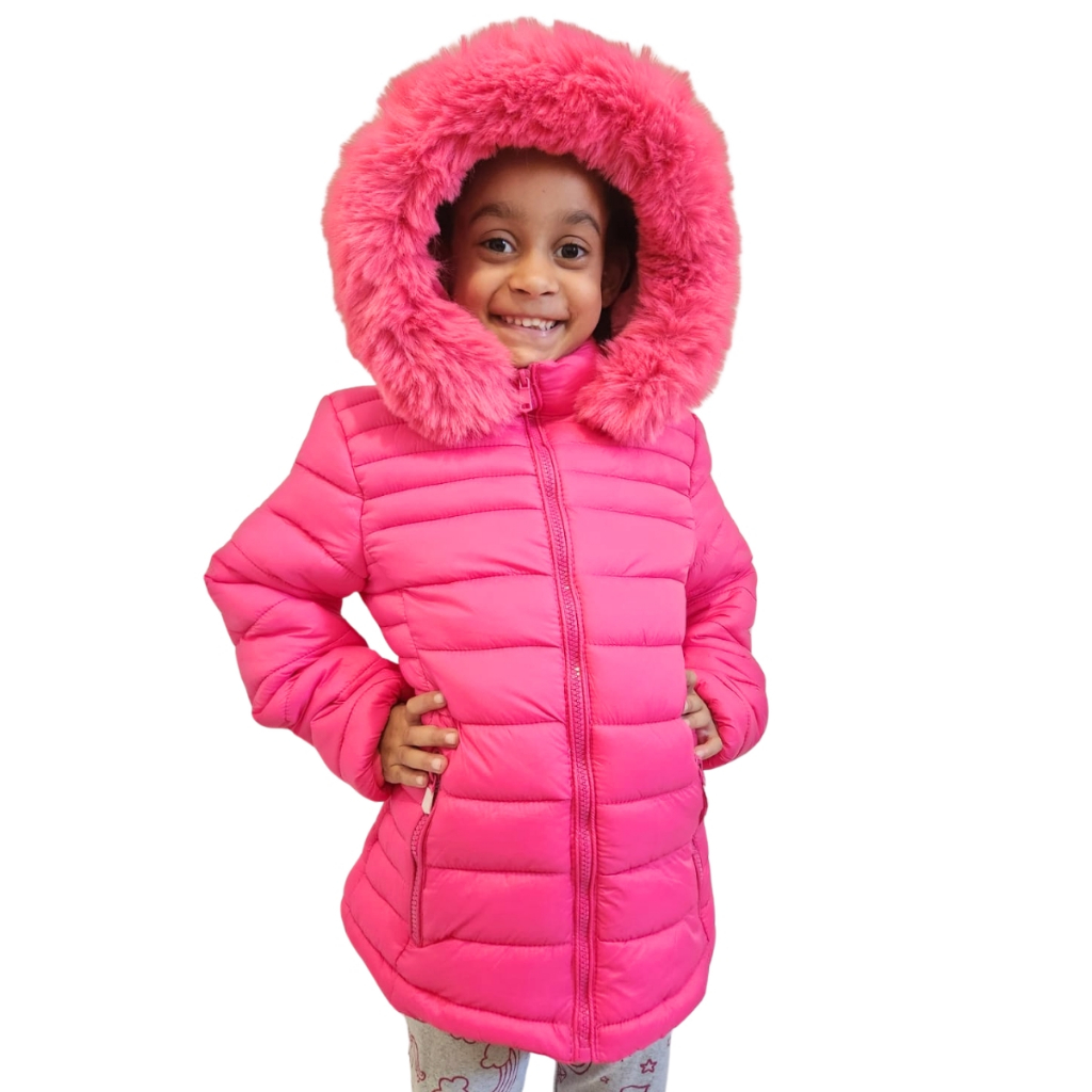 Jaqueta puffer feminina infantil com pelo na touca casaco blusa corta ...