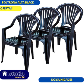 Kit 3 Cadeiras Poltrona Preta Plástico Vime Para Até 152kg