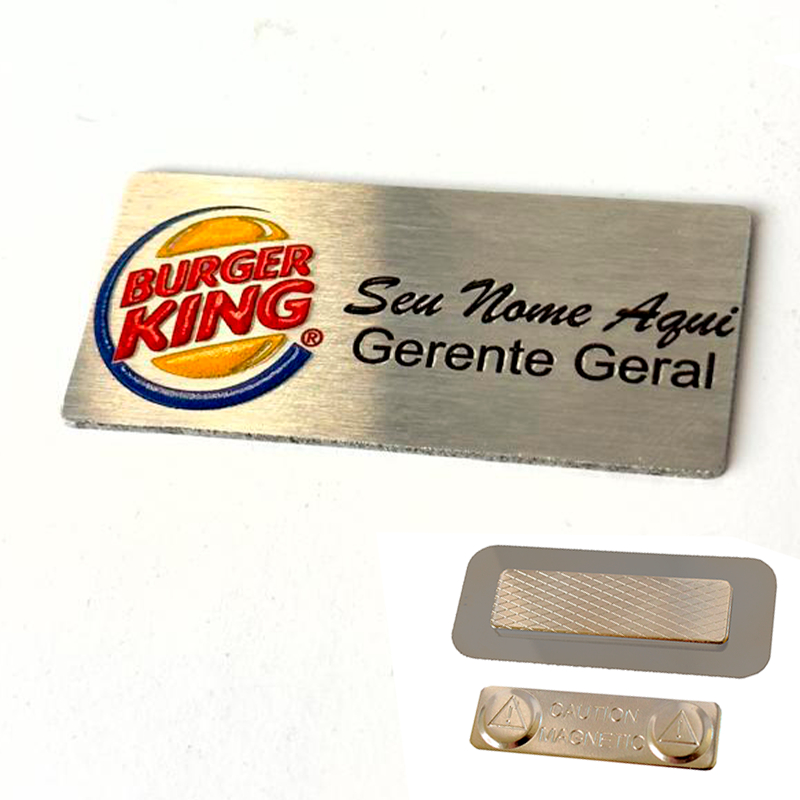 KIT 5 Broche crachá identificação botton aço escovado alto relevo sua logo personalizada impressão brilho luxo