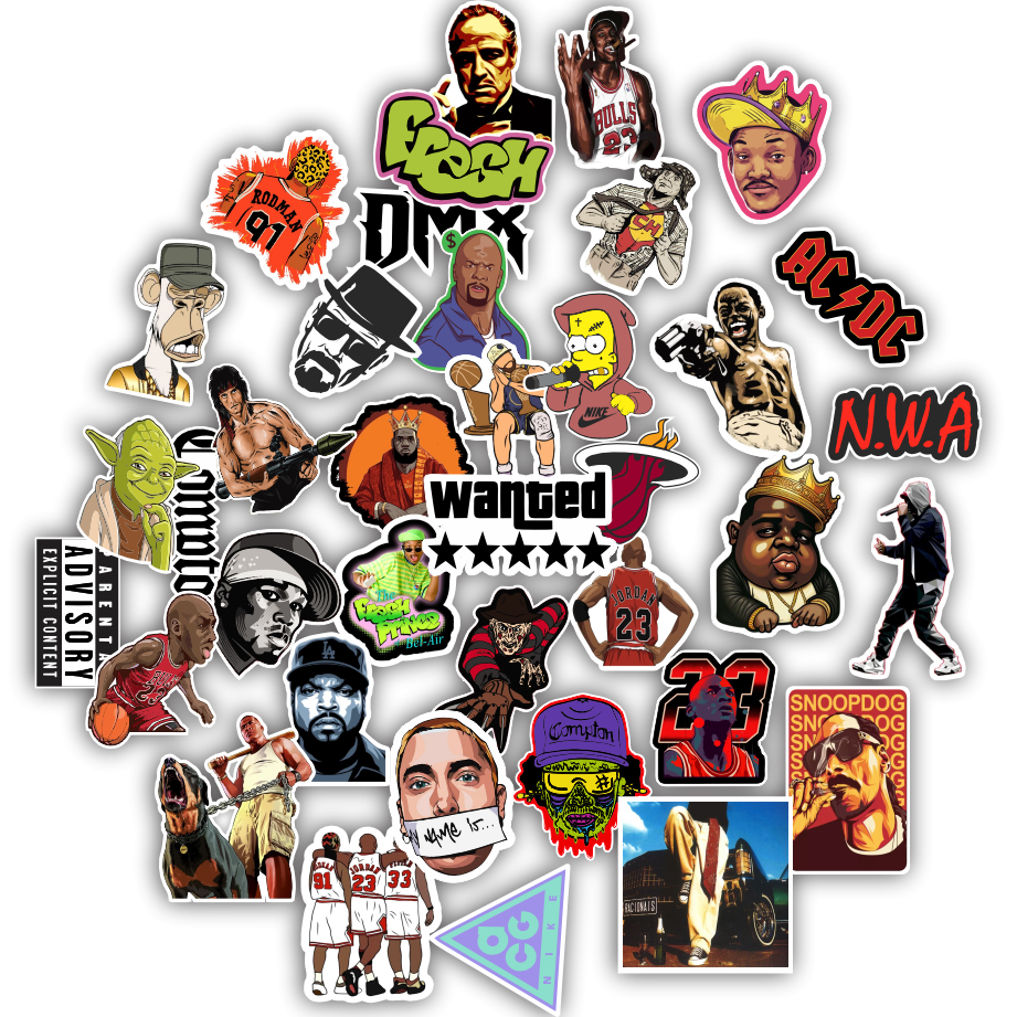 Kit 38 Adesivos Stickers dmx GTA hip hop basket A prova D'Agua para Skate ou Notebook Carro Moto Top U06