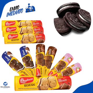 Kit C/10 UN de Bolachas Biscoitos Bauducco Recheados Chocolate Morango Baunilha Gulosos Bauducco 140g