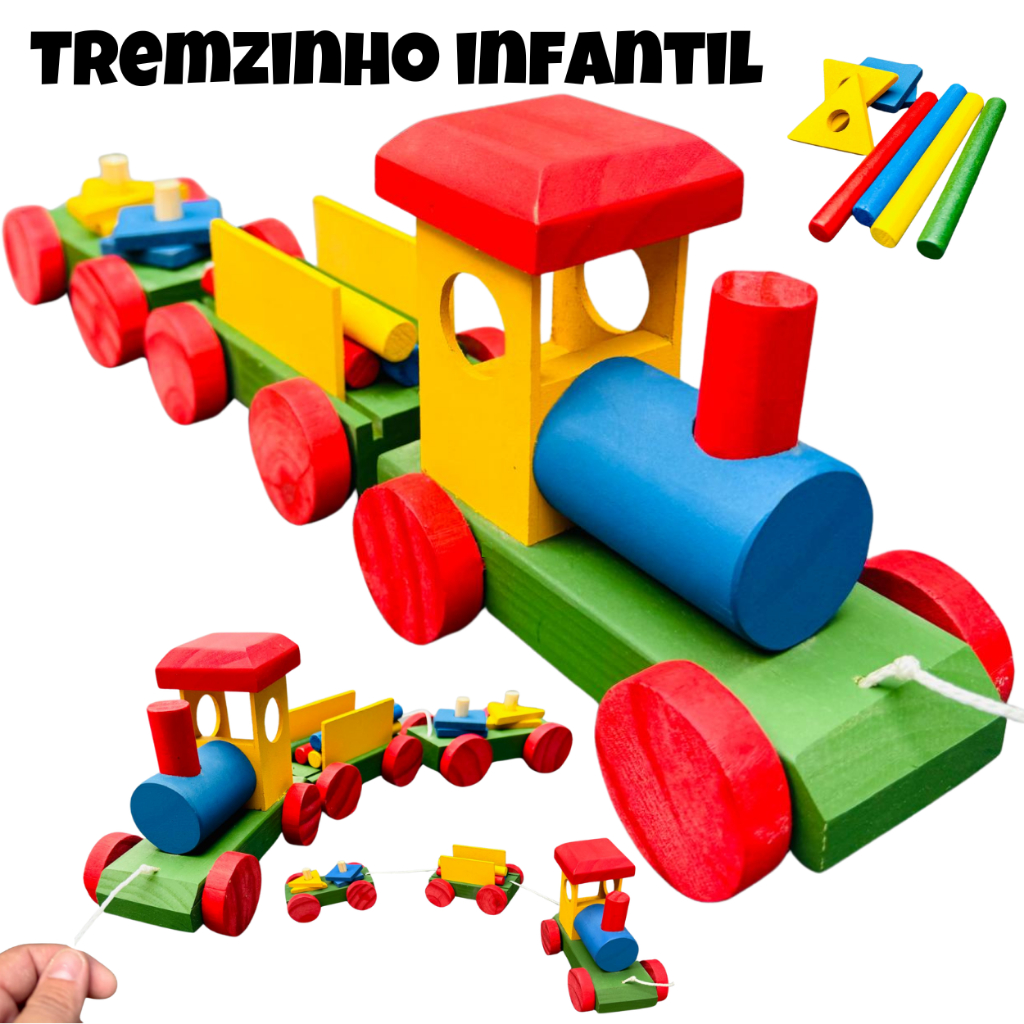 Trem Colorido Infantil Toy Trade - Tremzinho de Madeira Móvel Brinquedo ...