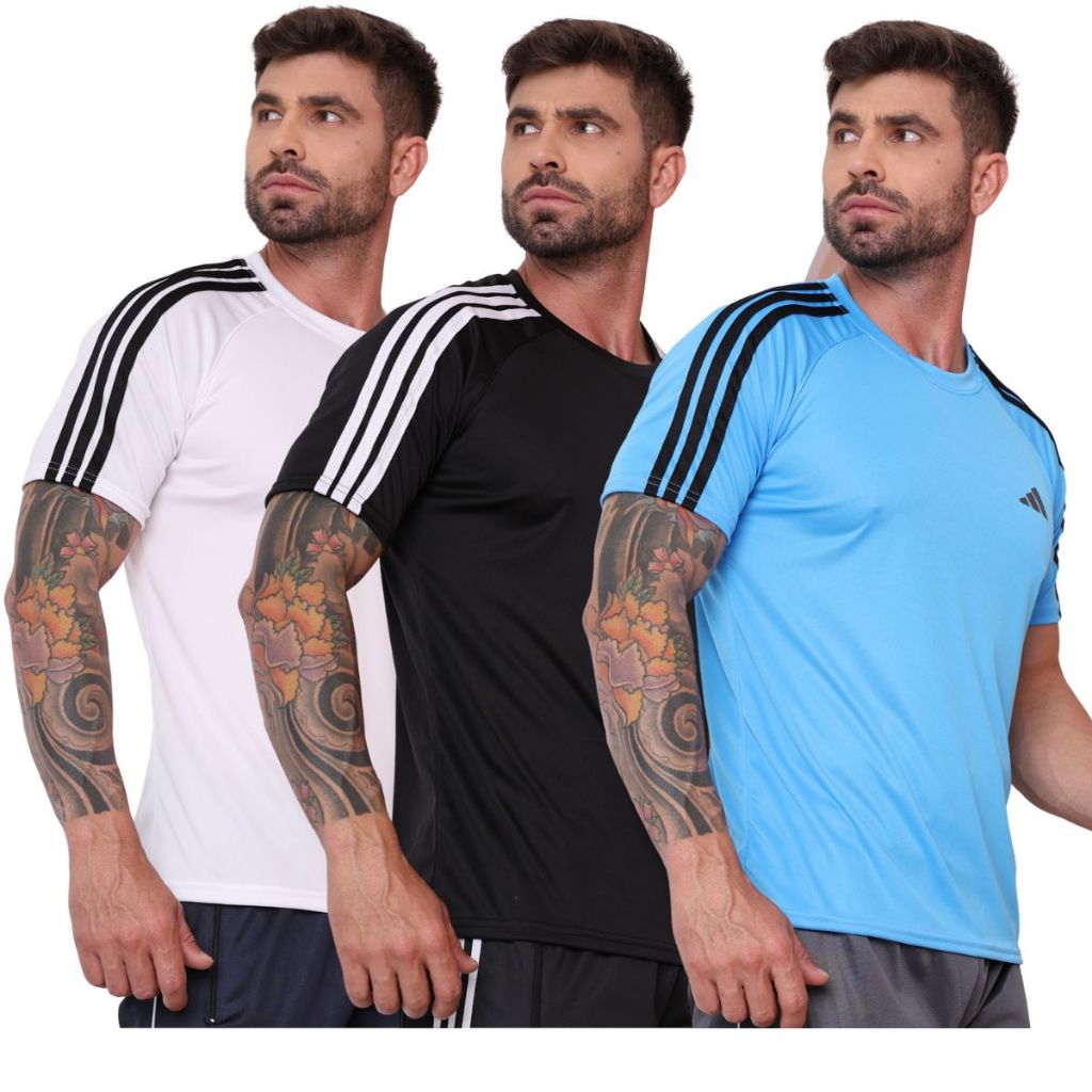 Kit 3 Camiseta Camisa Masculina Dry-Fit Slim Fit P/Academia Caminhada Confortável