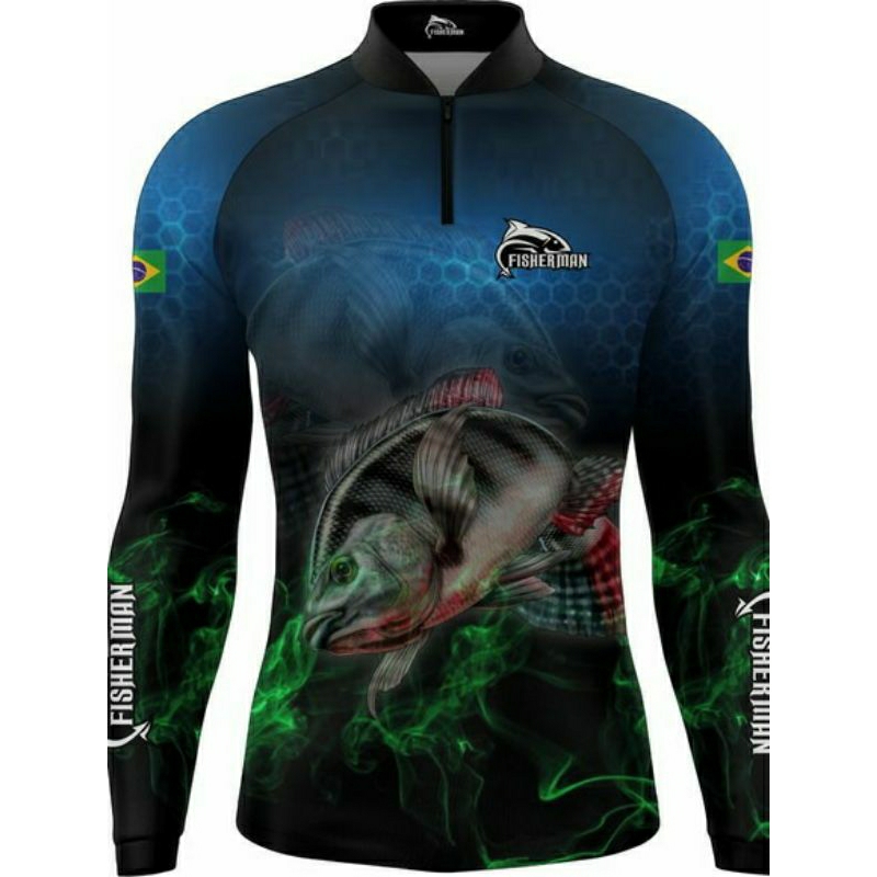 camisa camiseta de pesca com proteção uv50 tilapia