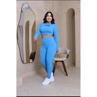 Conjunto Feminino Manga Longa Cintura alta Moda blogueira tendência 2024
