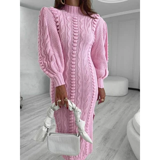 Vestido Midi Com Fenda De Tricot Linha De Frio Alto Relevo Bem Grossinho Moda Gringa
