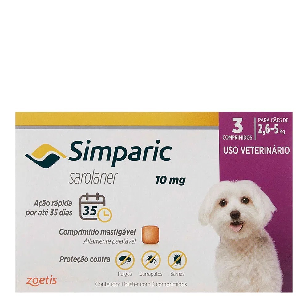 Simparic Remedio Antipulgas e carrapato 2,1 a 4kg cachorro 3Comprimido ...