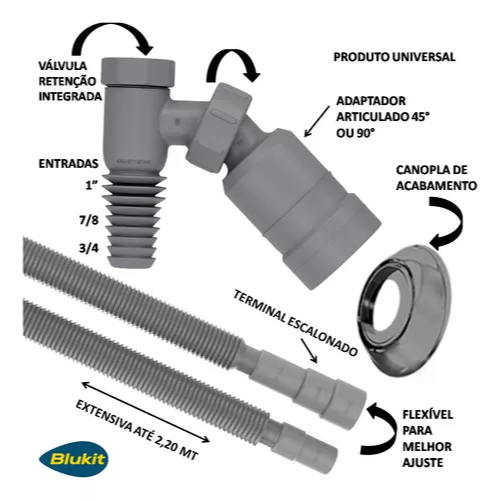 Kit Adaptador Articulado 45°/90° Mais Mangueira Saída De Água Máquina ...