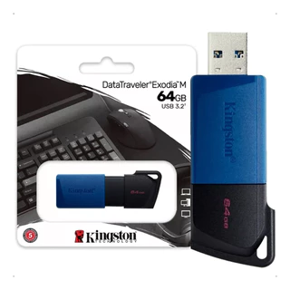 Pen Drive 64GB Kingston, USB 3.2, DataTraveler Exodia M, Preto e Azul - DTXM/64GB