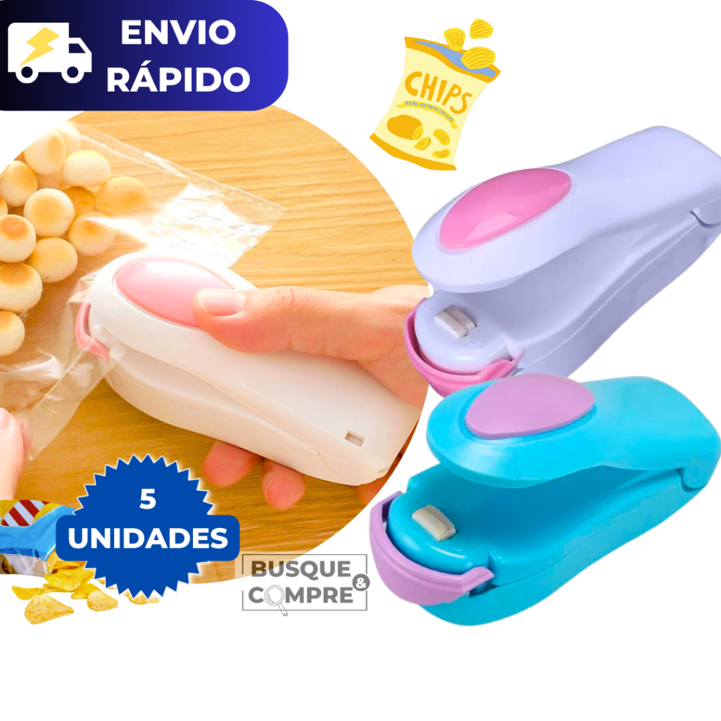 Kit 5 Mini Selador para Embalagens Salgadinhos Pacotes Seladora ...