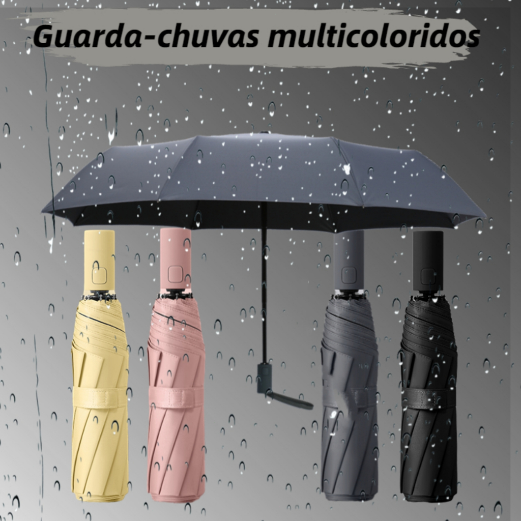 Guarda Chuva UV Dobravel Reforçado Sombrinha Abre e Fecha Automático Cor Sólida Unissex