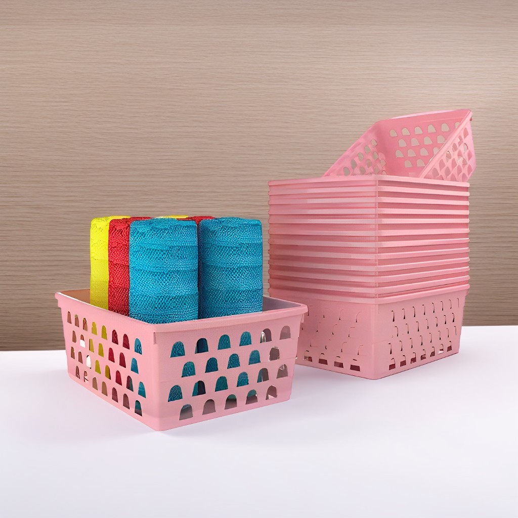 Kit 10 Cestos Organizadores Multiuso 16x12x6Cm Rosa
