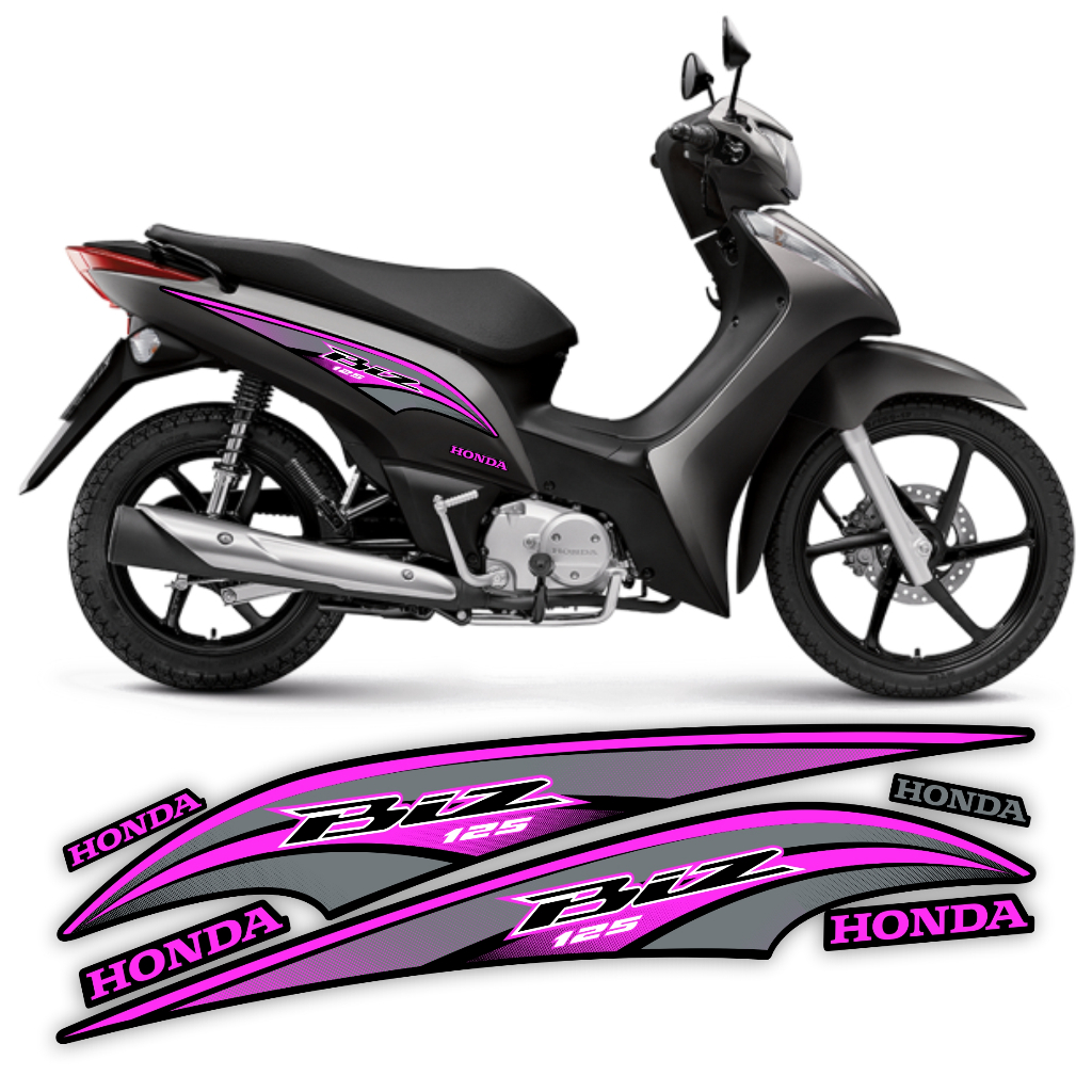 Adesivo moto Biz 125 2017 ROSA / azul moto preta e moto branca | Shopee ...