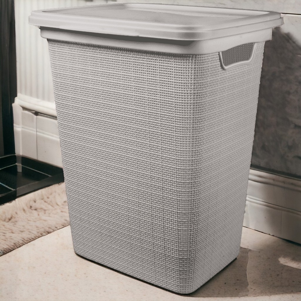 Cesto Organizador de Roupa Suja Com Tampa em Plástico Juta 45 Litros ...