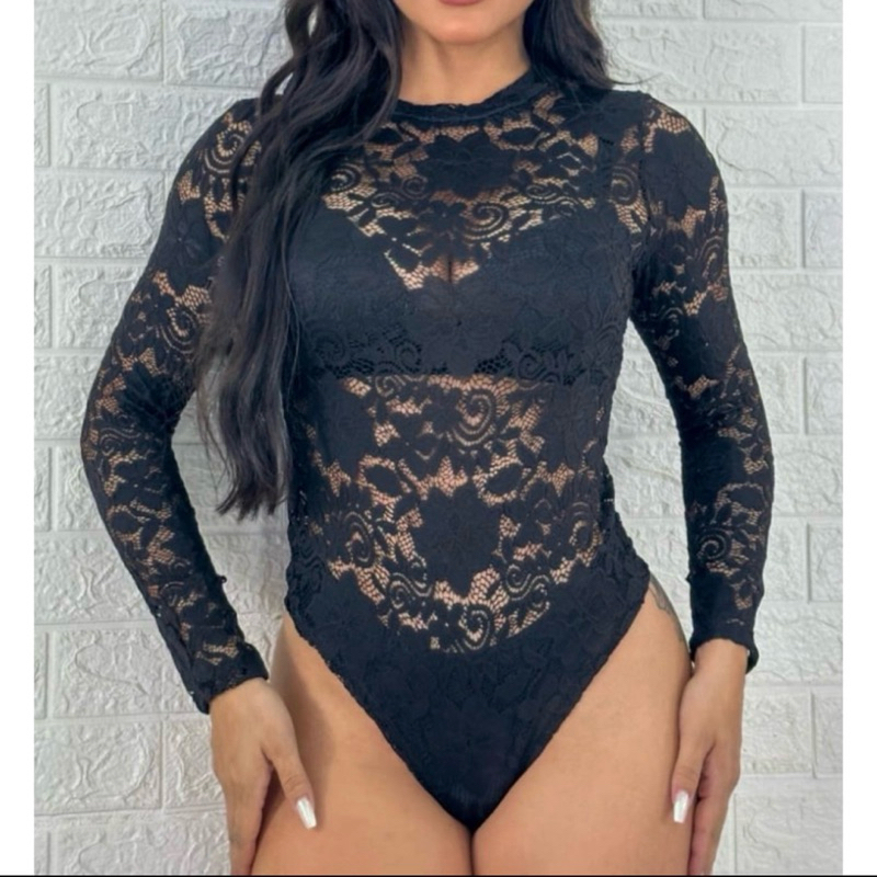 Body em Renda Floral Manga Longa Moda Feminina | Shopee Brasil