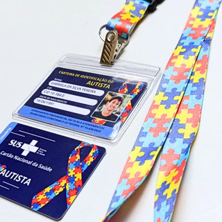 Crachá e Cartão do SUS Personalizado PVC Autista e Cordão Autismo Kit Completo Azul
