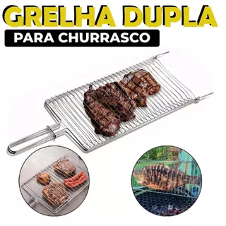 Grelha Dupla Folha Grande Churrasco Peixe Frango Linguiça Aço