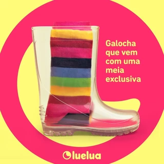 Galocha Infantil Trasnparente Menina + Meia Cereia Colorida Camin
