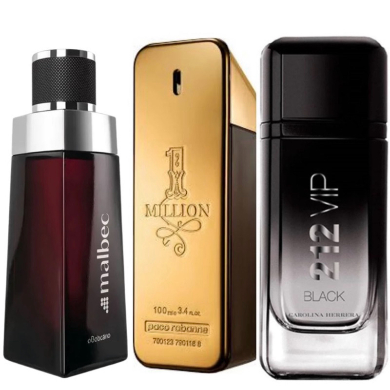 Kit 3 Perfumes Masculino Millio, Azzar e Mabec