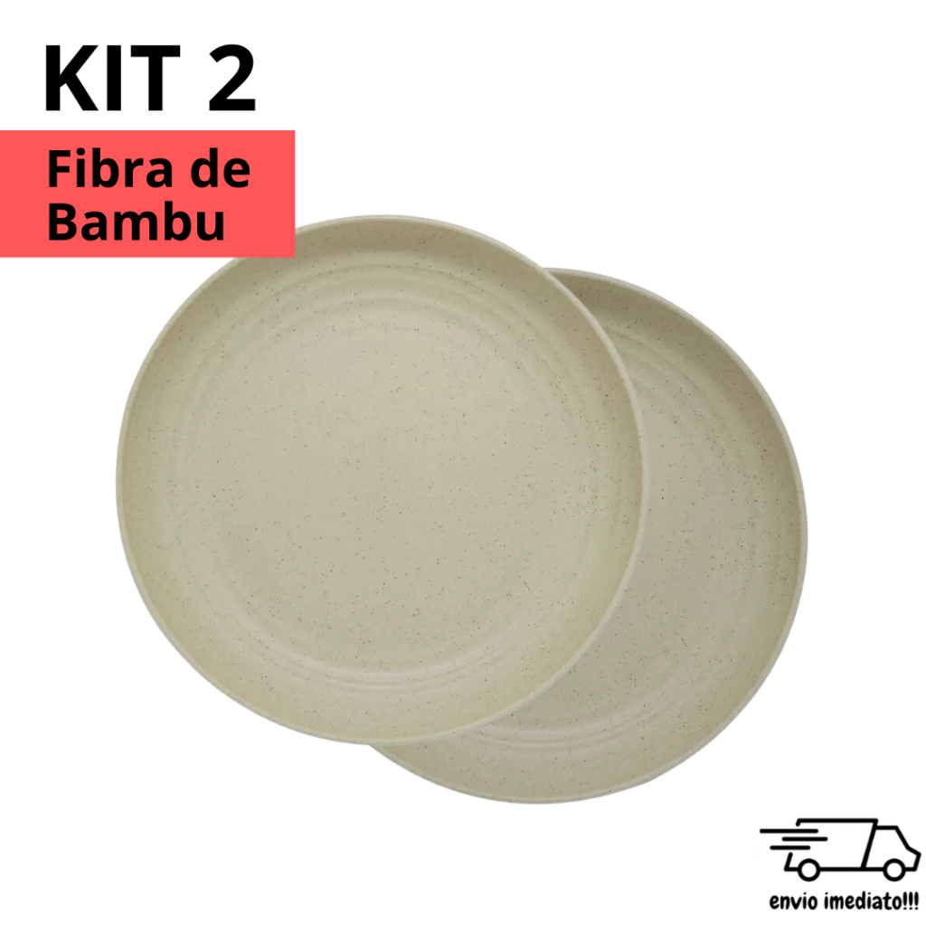 Prato Fibra de Bambu Medio Ecologico KIT 2 Comida Louça Cozinha Casa ...