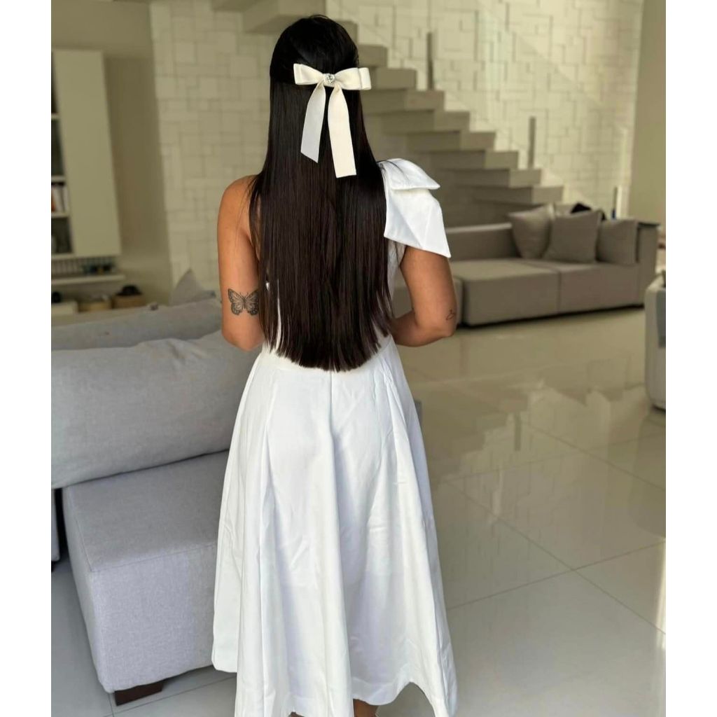Vestido Casamento Civil Religioso Gode Soltinho Laço Noivas Branco off White