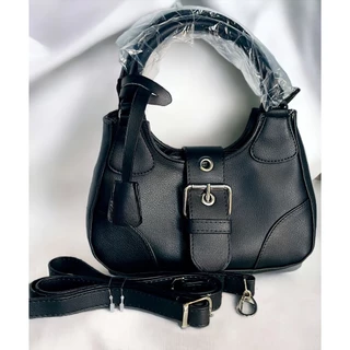 Bolsa Feminina Meia Lua com Fivela Baguete de Ombro e Mão Com Alça Transversal Pequena Festa Balada