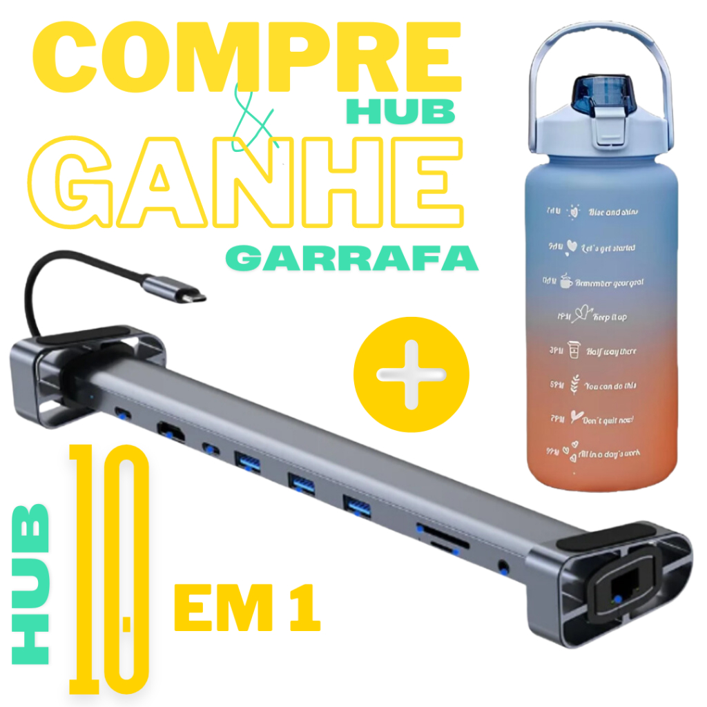 Hub Adaptador 10 em 1 Entrada USB 3.0, USB-C, HDMI, LAN, TF/SD ...
