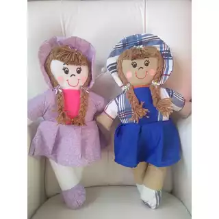 Boneca de Pano Artesanal 40 cm com Vestido Estampas Sortidas